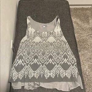 Express Gray and White Patterned Tank Top